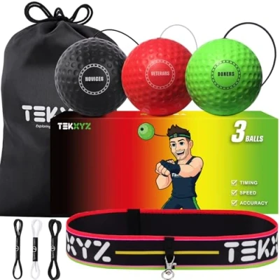 Image of TEKXYZ Reflex Ball, 3 Different Boxing Reaction Ball with Headband, Softer Than Tennis Perfect for Reaction, Agility, Punching Speed, Fight Skill and Hand Eye Coordination Training