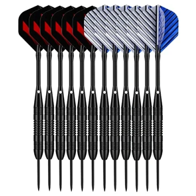 Image of LARRITS 12 Pack 23G Steel Darts Set With Aluminium Shafts 24 Pcs Dart Flights 50 Rubber O rings Sharpener Flight Protector…