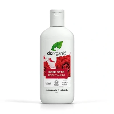 Image of Dr Organic Rose Otto Body Wash, Shower Gel, Mens, Womens, Natural, Vegan, Cruelty Free, Paraben &amp; SLS Recyclable Recycled Ocean Bound Plastic, Certified Organic, 250ml, Packaging may vary