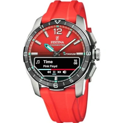 Image of Festina Men&#039;s Watch F23000/6 Connected D Titanium Case Silver Rubber Strap Red