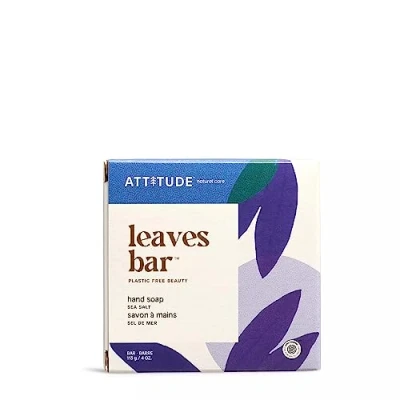 Image of ATTITUDE Hand Wash Soap Bar, EWG Verified, Vegan and Plastic free Body Care, Sea Salt, 113 grams