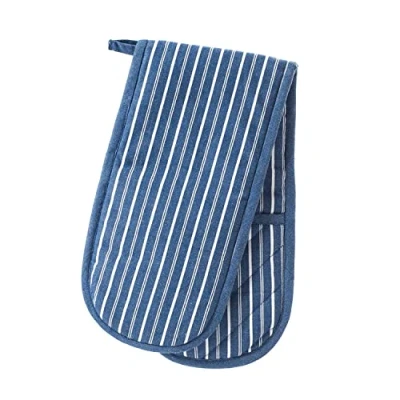 Image of Eddingtons Smithfield Butcher&#039;s Stripe Double Oven Glove Blue