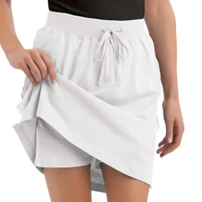 Image of Easylife Drawstring Skort (White L). Athletic for Women. Comfortable Skort. Machine Washable with Pockets. Versatile Lightweight Fully Guaranteed