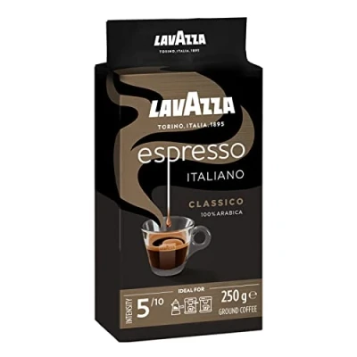 Image of Lavazza, Espresso Italiano Classico, Ground Coffee, 10 Packs of 250g, Ideal for Moka Pot or Filtered Sweet &amp; Aromatic Taste, Intensity 5/10, Flowery Fruity Notes, 100% Arabica, Light Roast