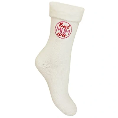 Image of Best Mum Ever Cream Thermal Fluffy Fleece Lined Bed Socks (4 7 UK)