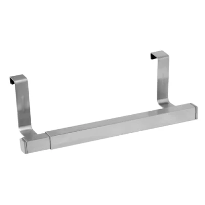 Image of Fackelmann Extendable Towel Rail, Tea Holder, Rail with Hook, Adjustable 20cm to 24cm, Stainless Steel, Silver