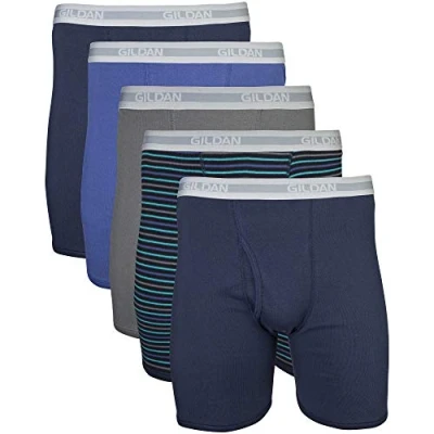 Image of Gildan Men&#039;s Underwear Boxer Briefs, Multipack, Mixed Navy (5 Pack, Classic Length), S (Pack of 5)
