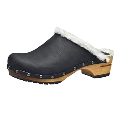 Image of Sanita Hese Mule Clog Original Handmade Wooden Leather for Women Sustainable Materials Nachhaltige Materialen Black 2.5 UK