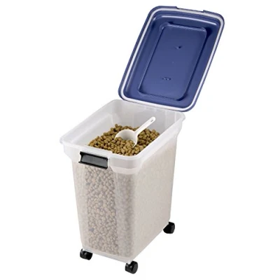 Image of 15 kg Load Capacity Airtight Clear Plastic Storage Food Dry Pet Catering Bin Container incl Wheels Hinged Lid Scoop Provided Kilogram