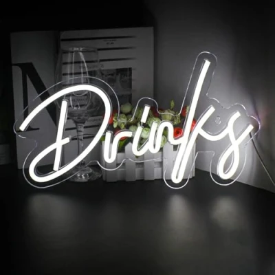 Image of Looklight Drinks Neon Sign Bar Signs for Wall Decor Warm White Led USB Letter Light Up Bedroom Home Kitchen Club Restaurant Store Coffee Wedding Birthday Party