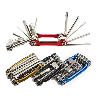 Image of Senven 11 in 1 multi function portable folding bike repair tool, bicycle mini compact lightweight stainless steel tool and kit red