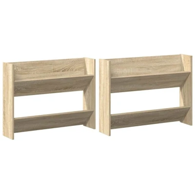 Image of vidaXL Wall Shoe Cabinets 2 pcs Sonoma Oak 80x18x60cm Engineered Wood