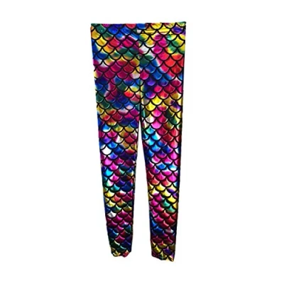 Image of Crazy Chick® New Girl&#039;s Kids Mermaid Rainbow Fish Scale Holographic Slim Fit Shiny Disco Metallic Leggings Pants Age 5 13 Years (11 12 Years)