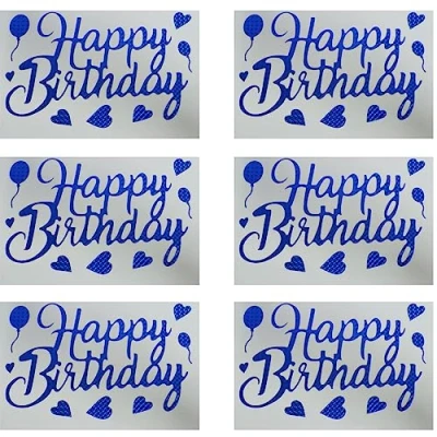 Image of Pack of 6 Happy Birthday Balloon Stickers, Self Adhesive Alphabet Stickers for DIY Balloons at Party (Blue)