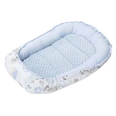 Image of Medi Partners Baby Nest Cuddly Cot Bumper 100% Cotton Travel for Babies Infants 100 x 60 15 cm Removable Insert (Deer and Hedgehogs with blue Plush)