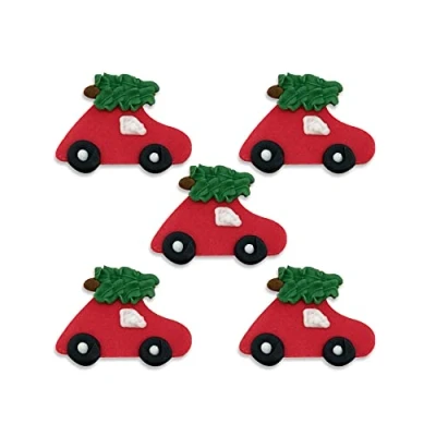 Image of Anniversary House Christmas Bringing Home the Tree Red Car Edible Cake Decorations, Handcrafted Toppers, Fondant Icing Sugar Cupcake SFX347