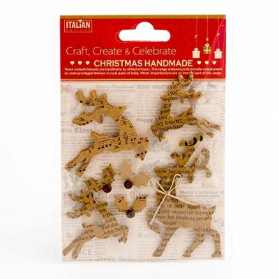 Image of Italian Options Kraft Reindeers and Holly Festive Christmas Craft Card Making Decoration (Pack of 7)
