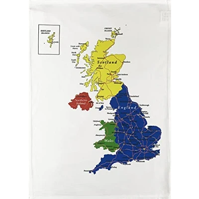 Image of Half a Donkey Colourful Map of the British Isles and Northern Ireland large Cotton Tea Towel