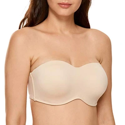 Image of Delimira Women&#039;s Strapless Bra Underwire Non Padded Minimiser Plus Size Bandeau Seamless Beige 32B