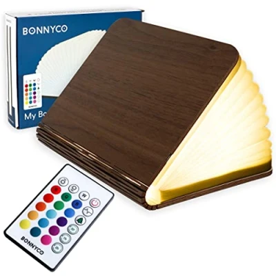 Image of Led Book Light Wooden Folding Lamp with Remote Control, 16 Colours &amp; Timer BONNYCO Table Night Perfect for Home, Office Room Decor Christmas Birthday Gifts Men, Women
