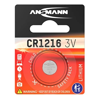 Image of ANSMANN CR1216 Coin Battery [Pack of 1] Lithium 3V Button Cell Ideal For Small Clocks, Cameras, Keyless Remotes, Calculators, and Toys