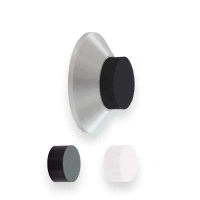 Image of Evi Herrajes Adhesive Door Stop Wall Mounted Doorstop 35x15mm Satin Matt Stainless Steel Conical Shape Two Rubbers Included or Screw Installation