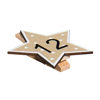 Image of Rayher Wooden Pegs with Numbers for DIY Advent Calendar, 24 Star Shape Christmas Countdown 4.5cm, wood, 46659999