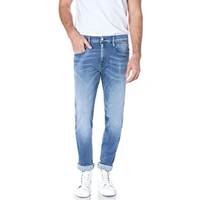 Image of REPLAY Men&#039;s M914Y Anbass Hyperflex White Shades Jeans, Light Blue 010, 33W / 34L