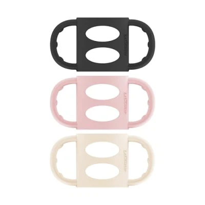 Image of Dr. Brown’s Milestones 100% Silicone Baby Bottle Handles, Narrow, Black, Light Pink, Ecru, 3 Pack, 4m+