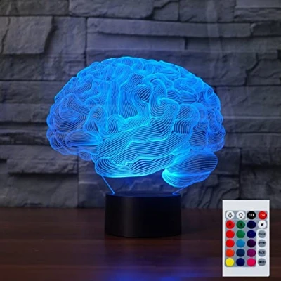 Image of SUPERHONGJIHAO Night Light for Kids 3D Brain Led Lamp with Remote Control 16 Color Changing Xmas Birthday Gift Child