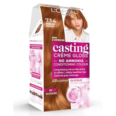 Image of L&#039;Oreal Paris Casting Creme Gloss semi permanent hair dye, Blends away grey leaving a radiant colour, Brown 734 Rich Honey Blonde, 1 Count (Pack of 1)