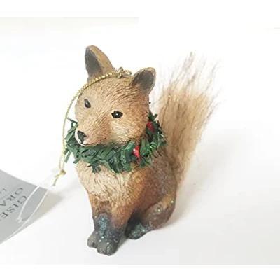 Image of Gisela Graham resin fox with christmas wreath scarf hanging decoration