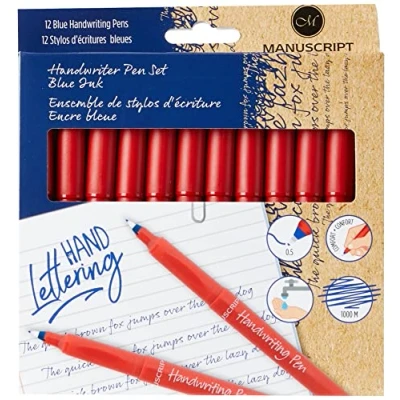 Image of MANUSCRIPT Pen Company handwriting pens blue pack of 12 with ink. Assorted MT010012BE