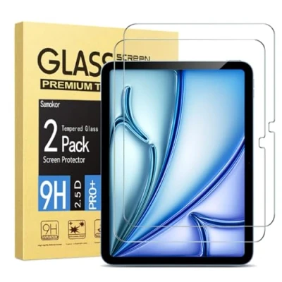 Image of Samokor 2 Pack Screen Protector for iPad Air 11 Inch M2 (2024), 9H Hardness, Anti Scratch, Ultra Clear,Bubble Free,Tempered Glass Film 2024