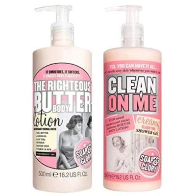 Image of Soap and Glory The Righteous Body Butter Lotion Bundled with Clean on Me Creamy Clarifying Shower Gel 500 millilitre Hand Pumps