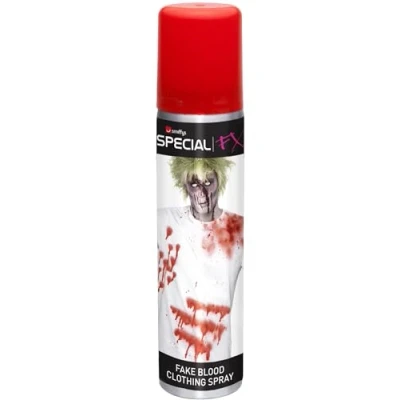 Image of Smiffys Fake Blood Clothing Spray 75ml Display Box Of 12, Halloween Fancy Dress Accessory, Zombie Up Cosmetics &amp; Disguises.
