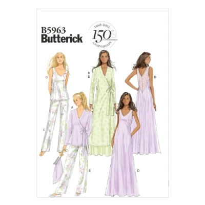 Image of Butterick Patterns B5963 A5 Misses Robe/ Top/ Gown/ Pants and Bag, White,A5 (6 8 10 12 14)