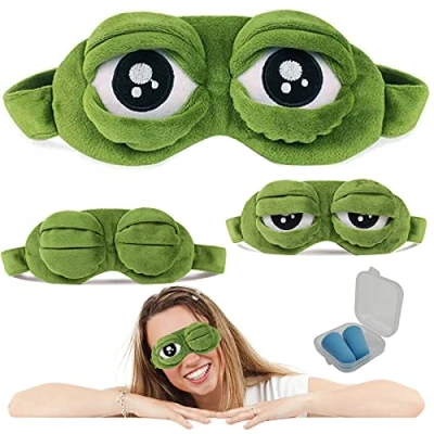 Image of Frog Eye Mask, Cartoon Fluff Blindfold Cute Sleep Eyeshade 3D Cover Green 1pcs