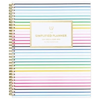 Image of AT A GLANCE 2022 2023 Planner, Weekly &amp; Monthly Academic, 8 1/2&quot; x 11&quot;, Large, Simplified by Emily Ley, Happy Stripe (EL80 905A)