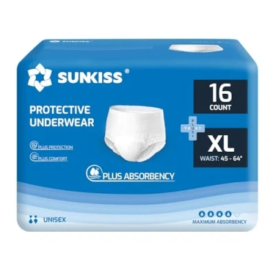 Image of SUNKISS TrustPlus Incontinence Underwear for Men and Women, Disposable Protective with Maximum Absorbency, Odor Control, XLarge, 64 Count (4 Packs of 16)