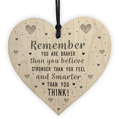 Image of RED OCEAN Stronger Inspirational Wood Heart Friendship Gifts Quote Butterfly Love Sign