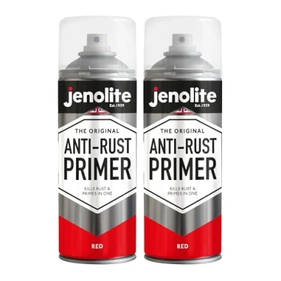 Image of JENOLITE Anti Rust Primer Spray Paint RED 2x400ml High Performance Metal &amp; Corrosion Protection For Cars, Radiators, Garden Furniture More
