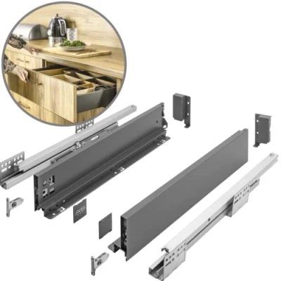 Image of GTV AXIS PRO Drawer System I Set with Full Extension and Integrated Damping Anthracite Load Capacity up to 40 kg Soft Close Free Access Width 350 mm Height 86