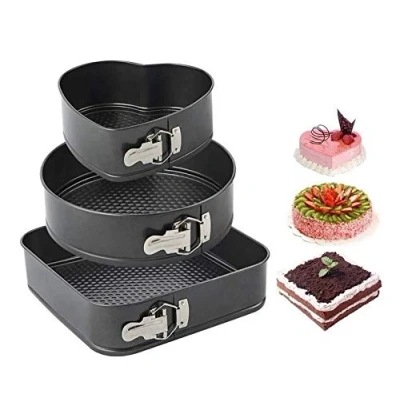 Image of New 3Pcs Round Heart Square Shape Cake Pan Mould Non Stick Bakeware Springform with Removable Bottom for Dessert Chocolate Making 3 in 1