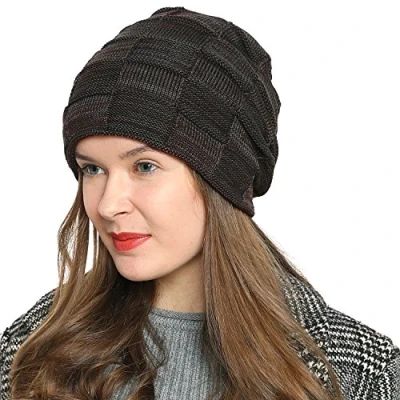 Image of DonDon Beanie hat women Winter Knit knitted Long Slouch with fleece lining Brown