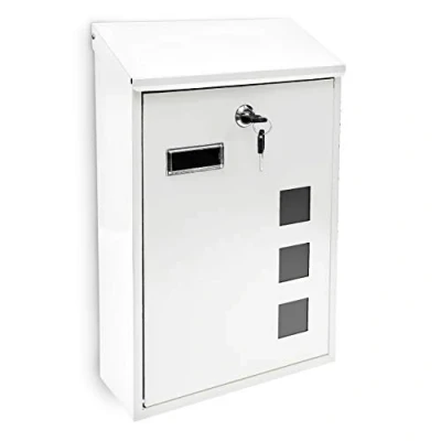 Image of Relaxdays Design Mailbox / Letterbox Metal 4 Colours 3 Viewing Windows 25x40 cm Post Mail Secure, White