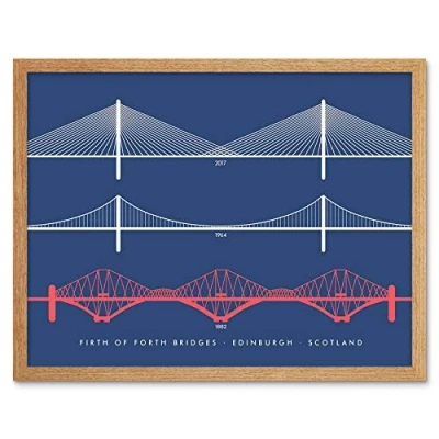 Image of Wee Blue Coo Firth Forth Bridges Edinburgh Scotland Queensferry Art Print Framed Poster Wall Decor 12X16 Inch