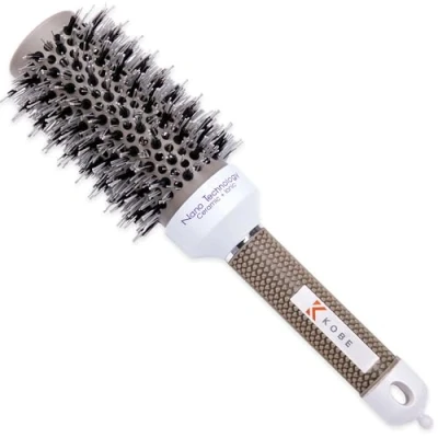 Image of Kobe Professional Hairdresser&#039;s Ionic Dual Bristle Radial Brush 43 mm Styling for Blow Drying, Curling Heat Retaining Ceramic Barrel Boar &amp; Nylon Bristles