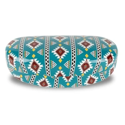 Image of LAGO TERRA Aztec Print Hard Shell Sunglasses Case Teal (Large)