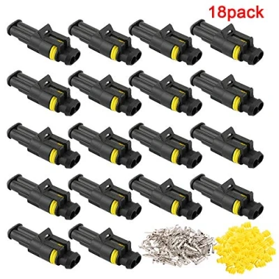 Image of QitinDasen 18 Set 2 Pin Waterproof Car Electrical Connectors, Sealed Connector Plug Socket Kit, for Truck Boat